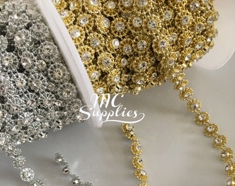 1 Yard Shiny Crystal Rhinestone Chain Long Bling Decorative Crystal Chain Applique Rhinestone Trim Chain Flexible Embellishment Chain Crafts for Necklace Bags Wedding Parties Jewelry DIY AB Color