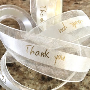 Thank you ribbon wedding ribbon ivory ribbon thanks ribbon organza ribbon embellished ribbon scrapbooking ribbon ribbon for bows