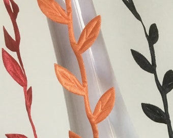 Leaves trim,fabric leaves,leaves ribbon,embellish leaves,red leaves,card making leaves,orange leaves,black leaves,scrapbooking leaves,188