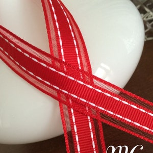 Baseball ribbon red stitches printed on 5/8 white grosgrain