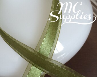 2 yds,Green ribbon,satin ribbon,organza ribbon,stitched ribbon,ribbon for bows,ribbon for crafts,hair ribbon,ribbon by the yard,163