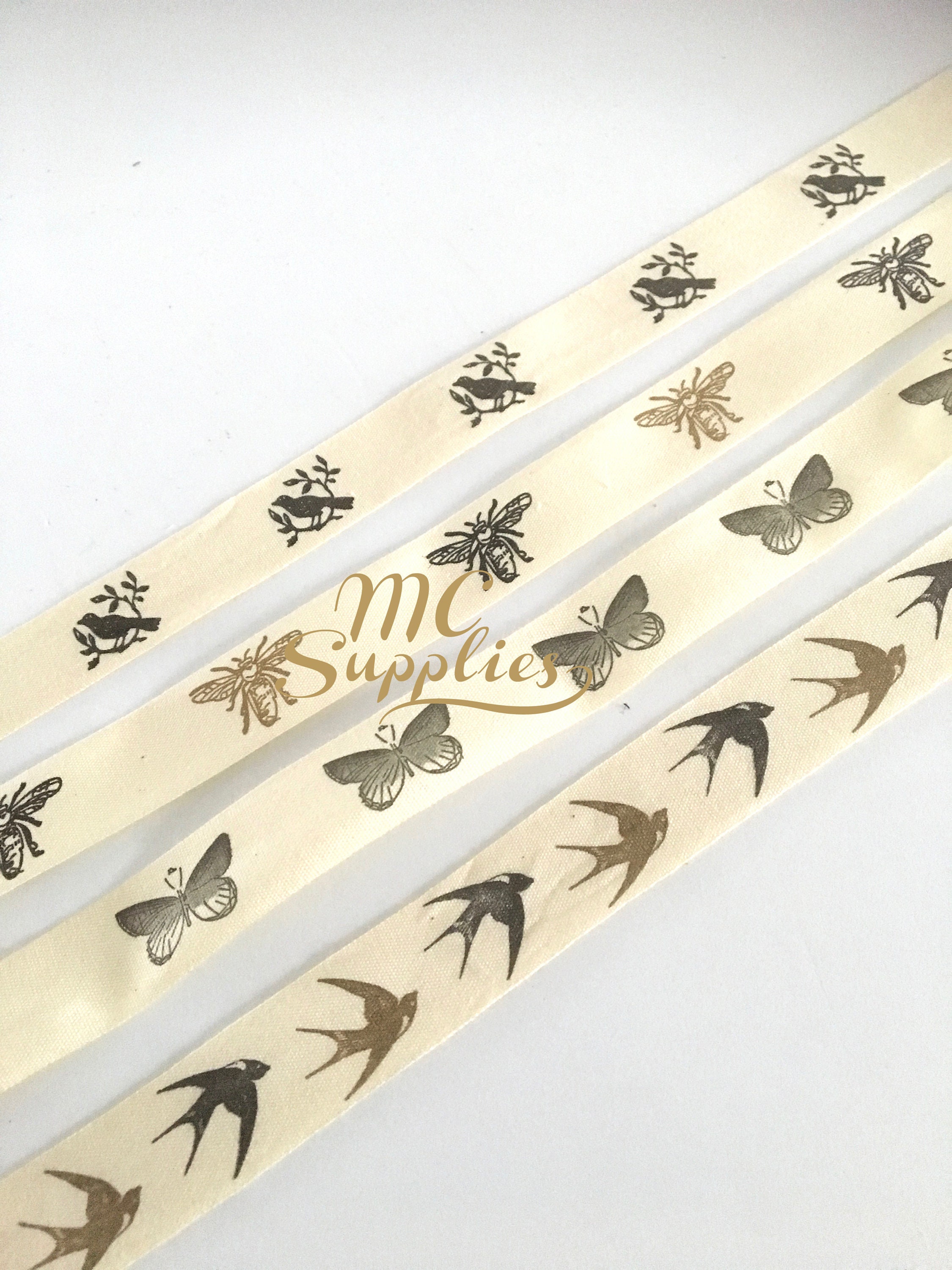 3 Yds,butterfly Ribbon,canvas Ribbon,bees Ribbon,printed Ribbon,bird ...