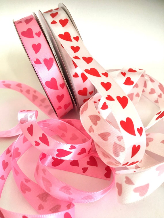 2 yds,Valentine ribbon,fabric ribbon,satin ribbon,red ribbon,pink  ribbon,hearts ribbon,ribbon for bows,ribbon for crafts,sewing ribbon.