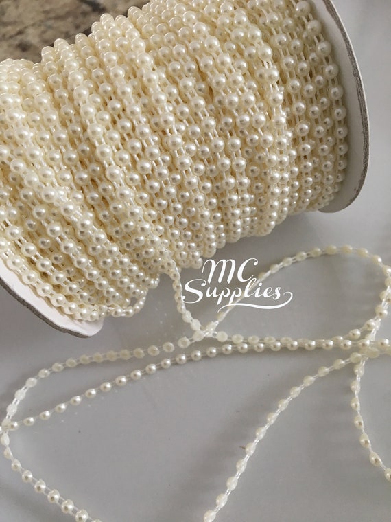 3 Yds,ivory Pearls,flat Back Beads,pearls Chain,strand of Pearls,craft  Supplies,beads for Crafts,string of Beads,bead on a String,196 