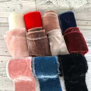 Frayed velvet ribbon,velvet ribbon,fabric ribbon,craft ribbon,ribbon for bows,ribbon by the yard,ribbon for crafts.