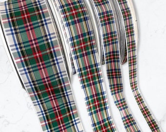 Edinburgh Tartan Plaid Holiday Ribbon Trim for Baby Headbands and Craft Projects, (5-27 yds), 95