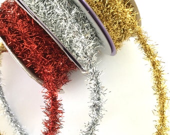 10 yds,Tinsel metallic cord,gold cord,metallic string,wired cord,decorative cord,Christmas tinsel,craft cord,silver cord,red cord.