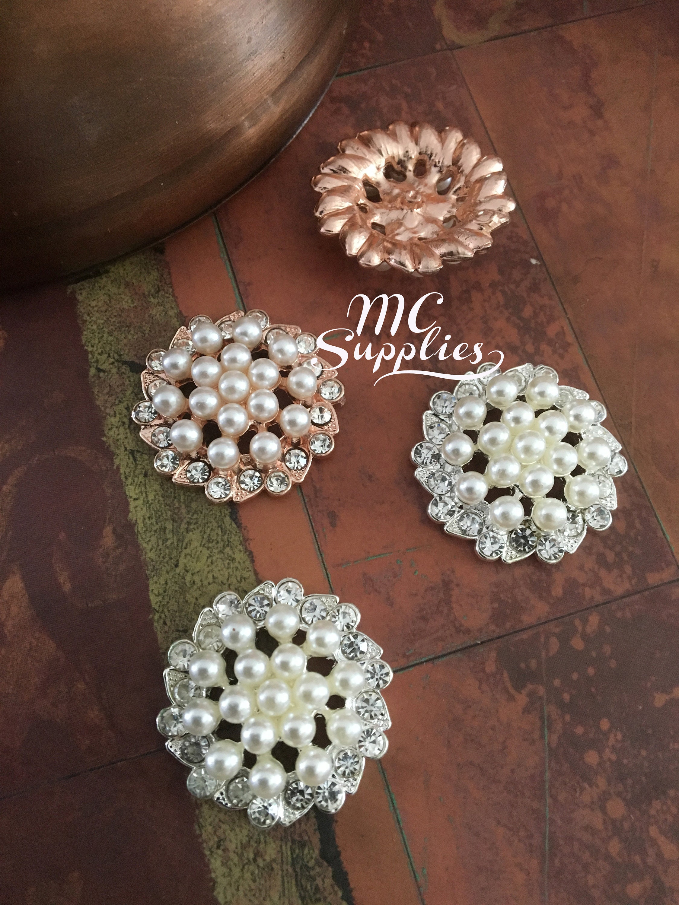 10 Pcs,shank Buttons,round Buttons,rhinestone Pearls,pearl Rhinestones,rhinestone  Center,flower Center,metal Rhinestones,pearl Buttons,48 