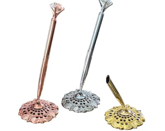 Wedding pen,wedding guest book pen, gold guest pen,silver guest pen,wedding registry pen,guestbook sign pen,fancy pen,pen with stand.