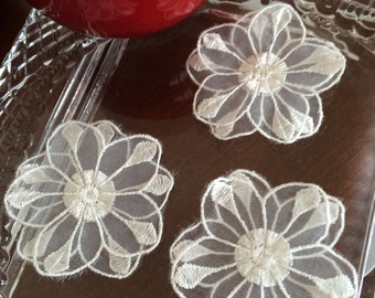 4 pcs,Flower applique,bridal applique,embroidered flower,bridal flower,fabric flower,embellish flower,flower applique,organza flower,53