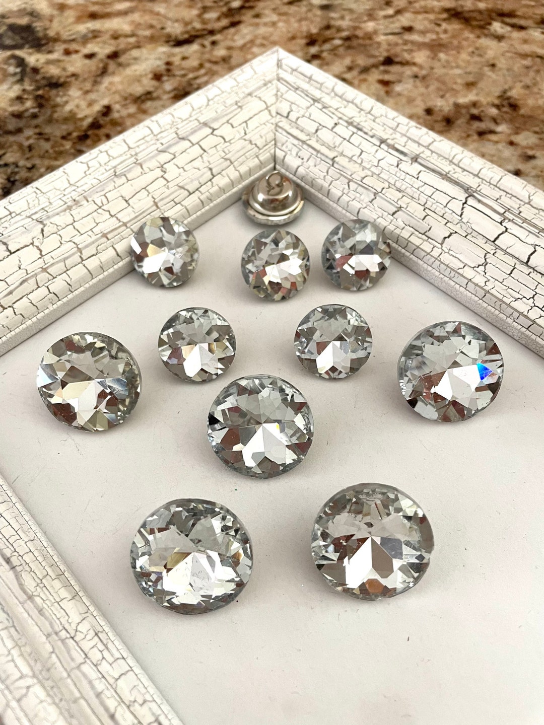 22mm Set of 5 Round Clear Diamanté Rhinestone Low Domed Buttons