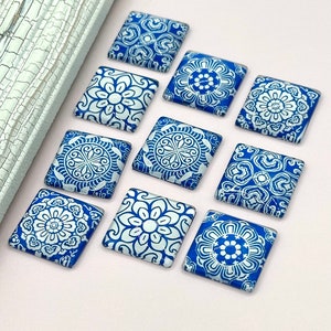 50 pcs, Blue cabochons,chinoiserie gemstone,glass cabochon,square cabochon,flatback cabochon,dome cabochon,findings.