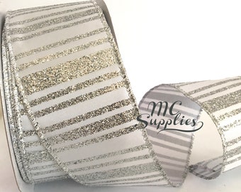 Wedding ribbon,white ribbon,white/silver ribbon,ribbon for crafts,ribbon for bows,ribbon for sewing,ribbon by the yard,satin ribbon.
