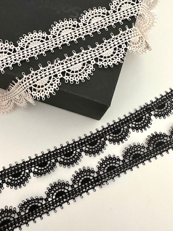 Peach Lace,crochet Lace,black Trim,lace by the Yard,wedding Lace