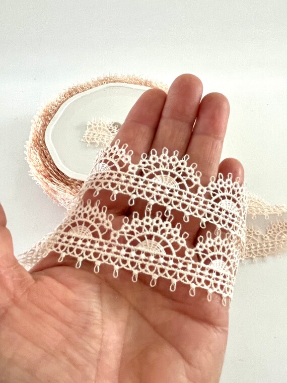 Peach Lace,crochet Lace,black Trim,lace by the Yard,wedding Lace