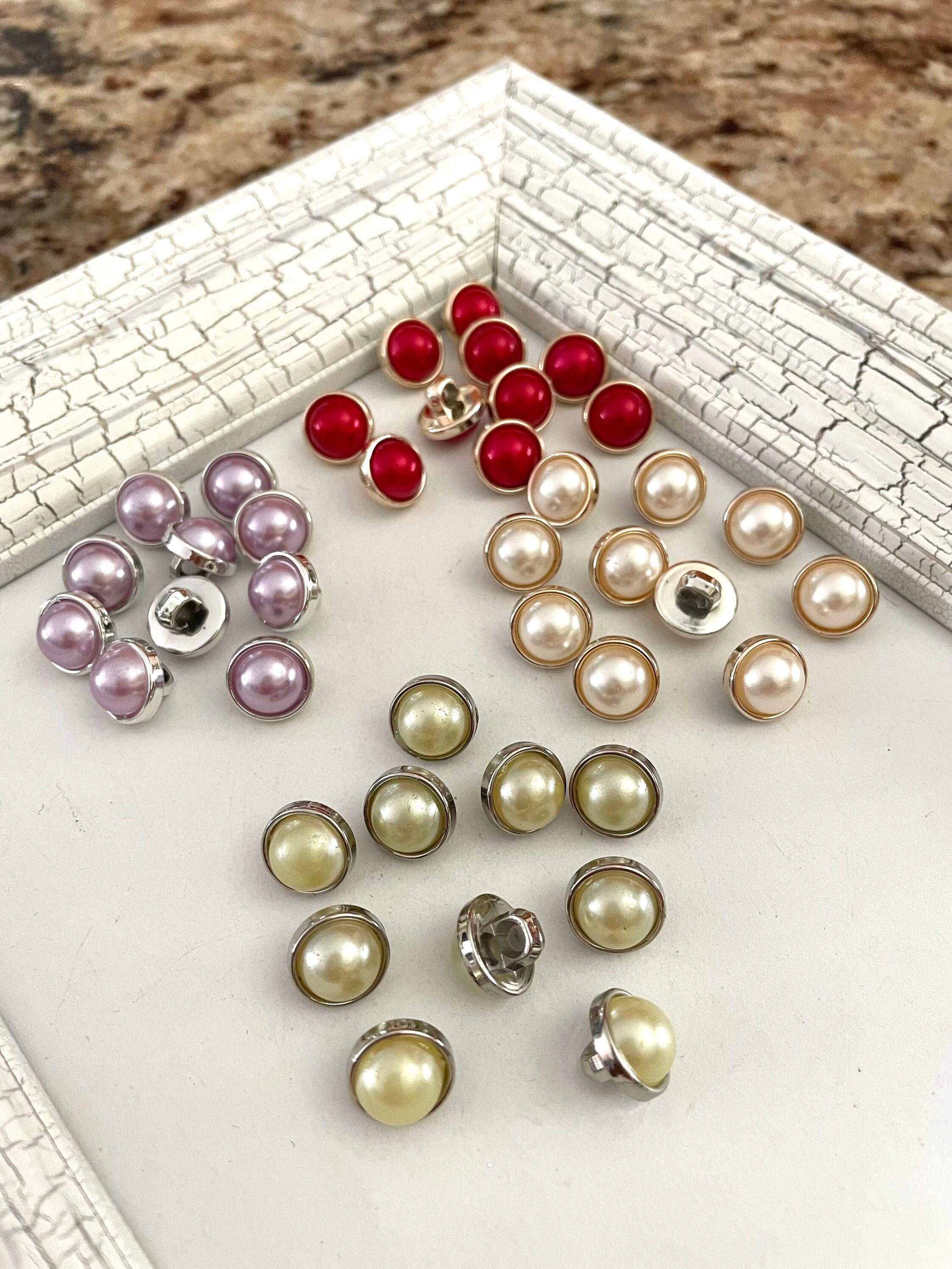 10 Pcs,shank Buttons,round Buttons,rhinestone Pearls,pearl
