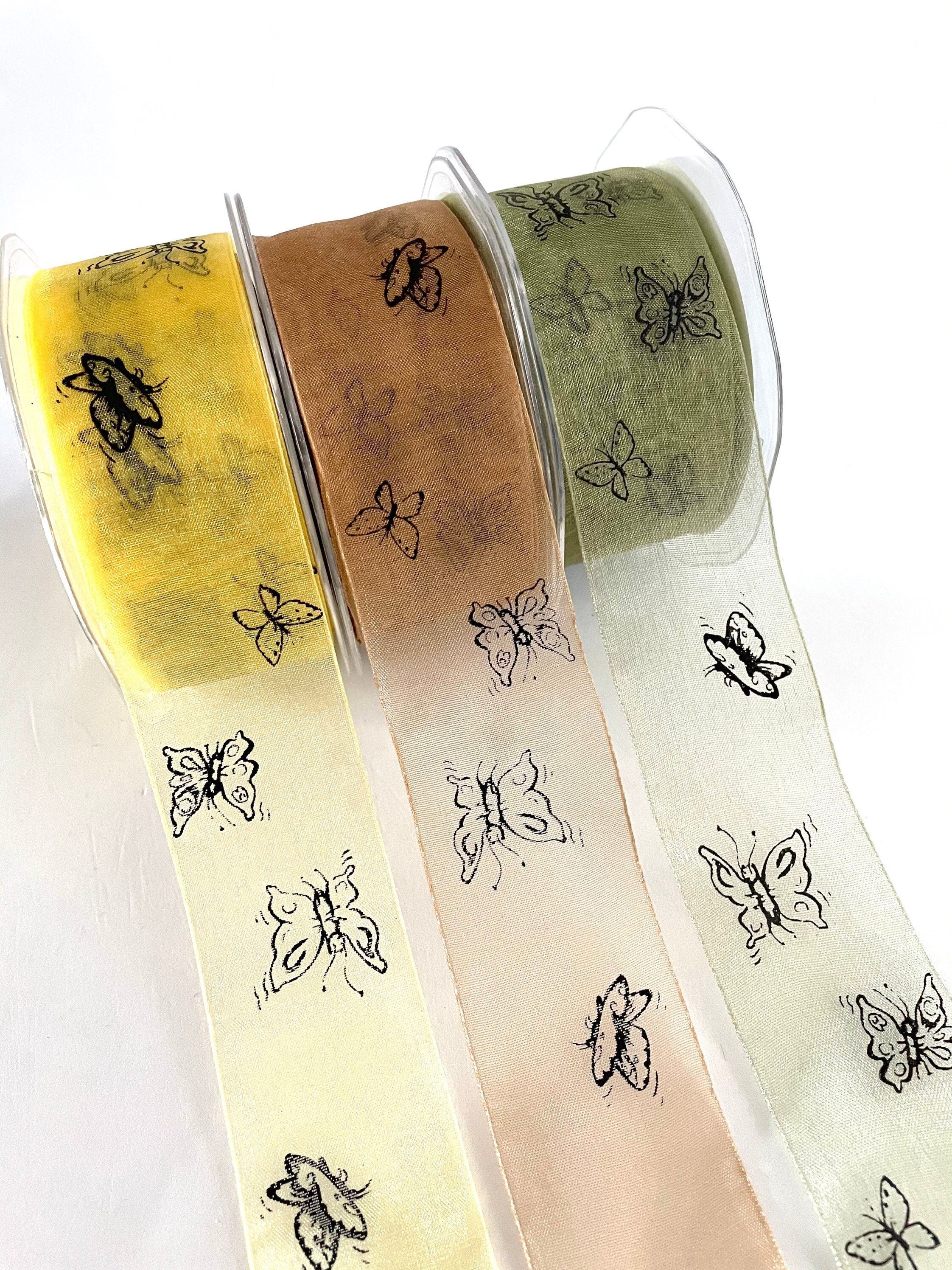2 Butterfly Ribbons 2 Yds,butterflies Ribbon,organza Ribbon,printed Ribbon,card Making ...