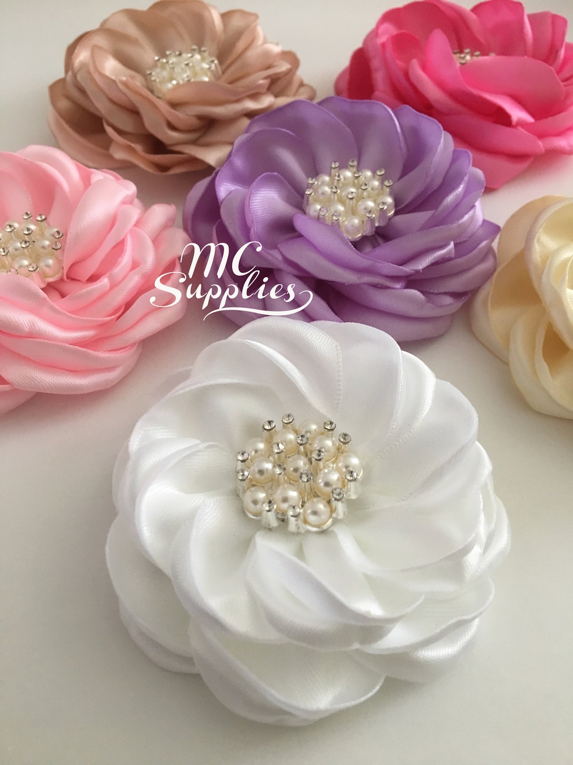 Pink Ribbon Flowers Appliquesatin Flower Appliqueheadband Etsy