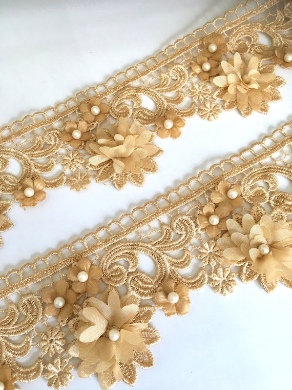 Embroidered Trim,fabric Flower,gold Applique,craft Lace,lace for Crafts, sewing Lace,lace Trim,sewing Trim,sewing Trim,lace Ribbon. 