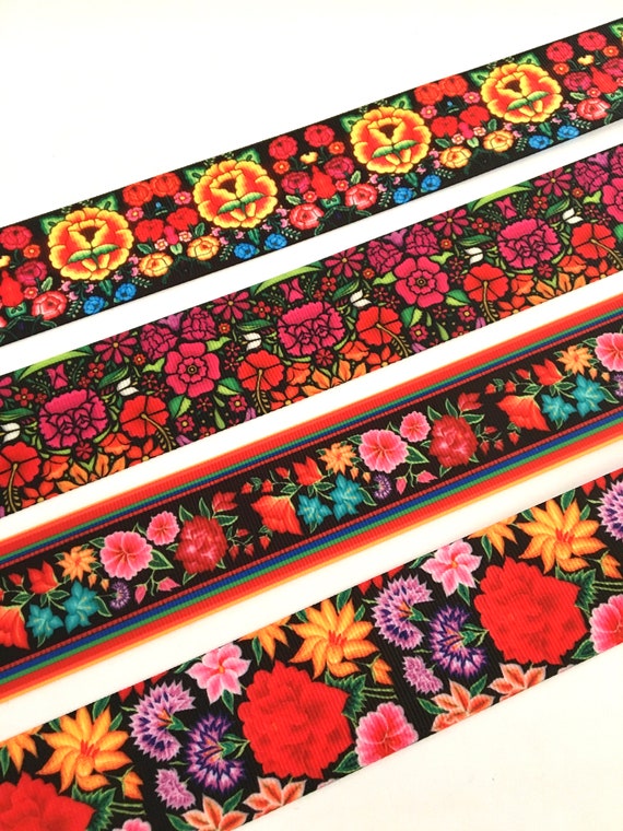 2 Yds,floral Ribbon,flowers Ribbon,colorful Ribbon,mexican Ribbon