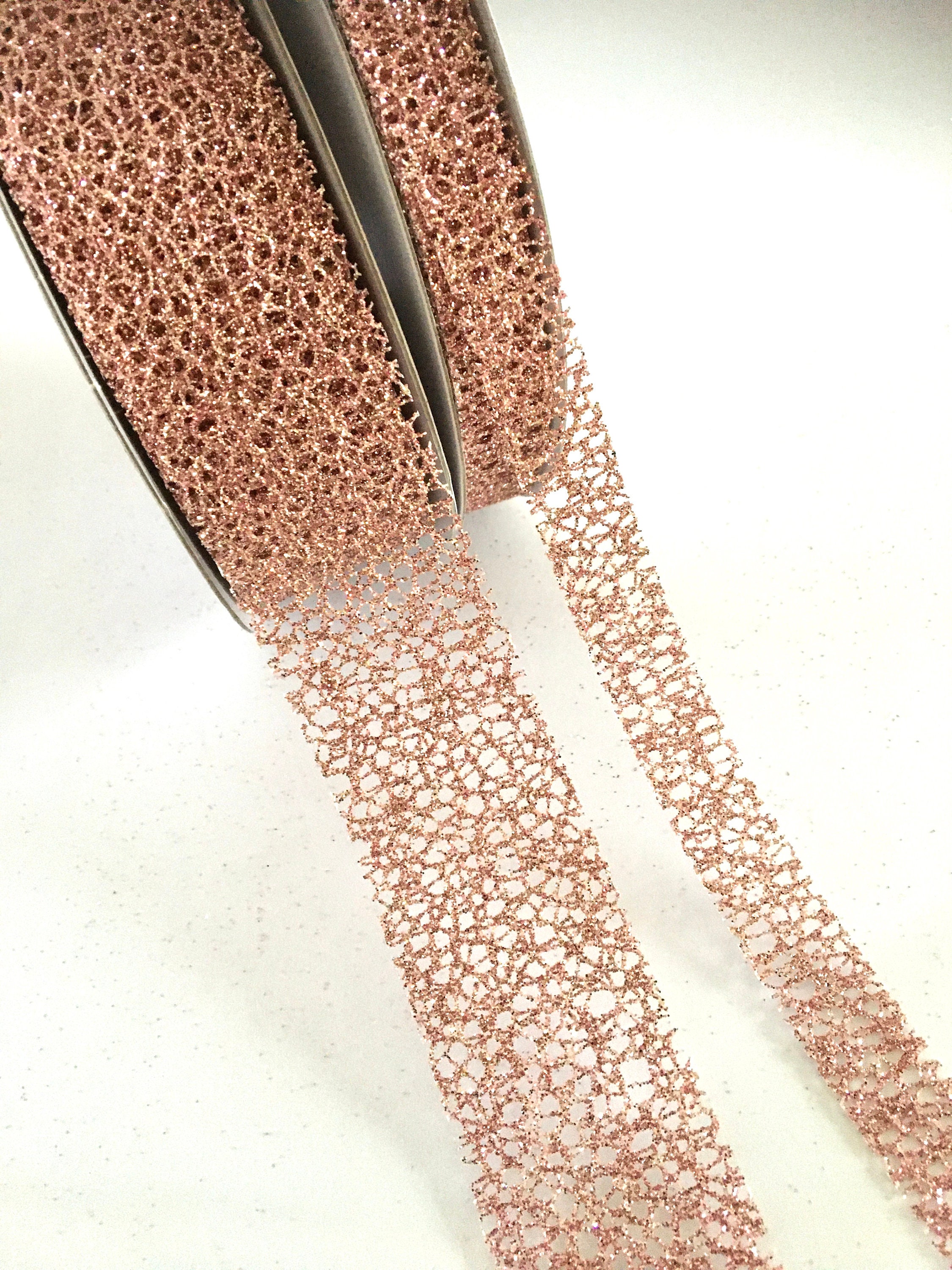 10yd-3 Glitter Ribbon, Rose Gold Glitter Ribbon, Overstock Ribbon Sale,  Rose Gold