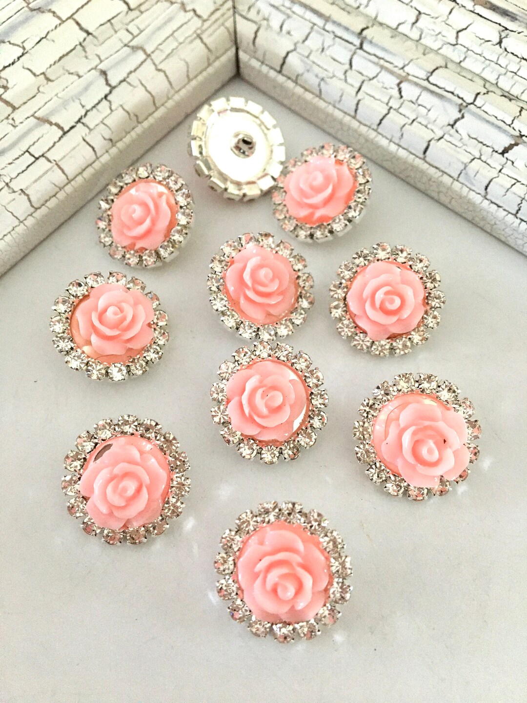 10 Pcs,pink Buttons,crystal Rhinestone,pearl Rhinestones,rhinestone ...