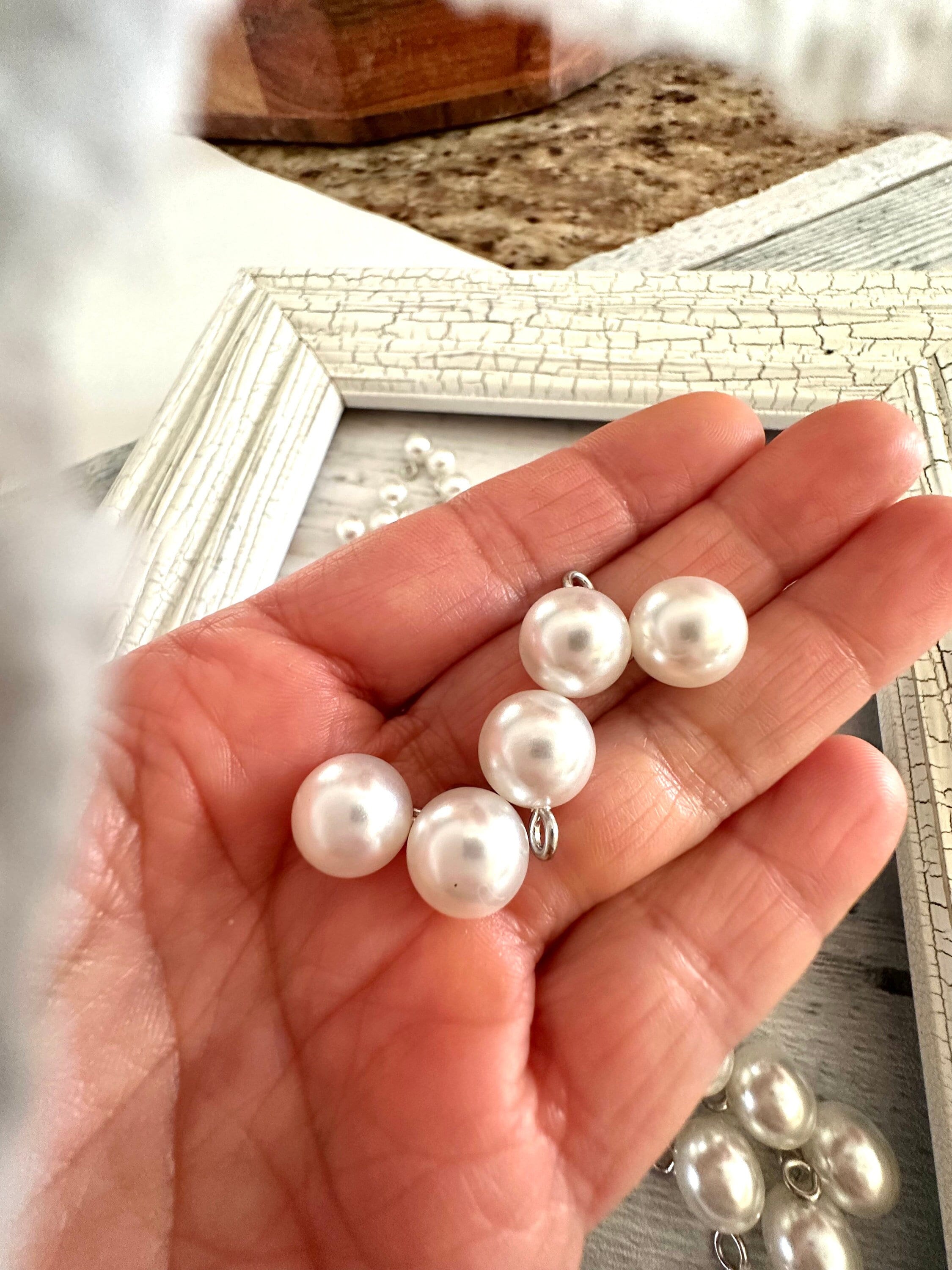 10 Pcs,pearl Buttons,white Buttons,rhinestone Pearls,pearl Rhinestones ...