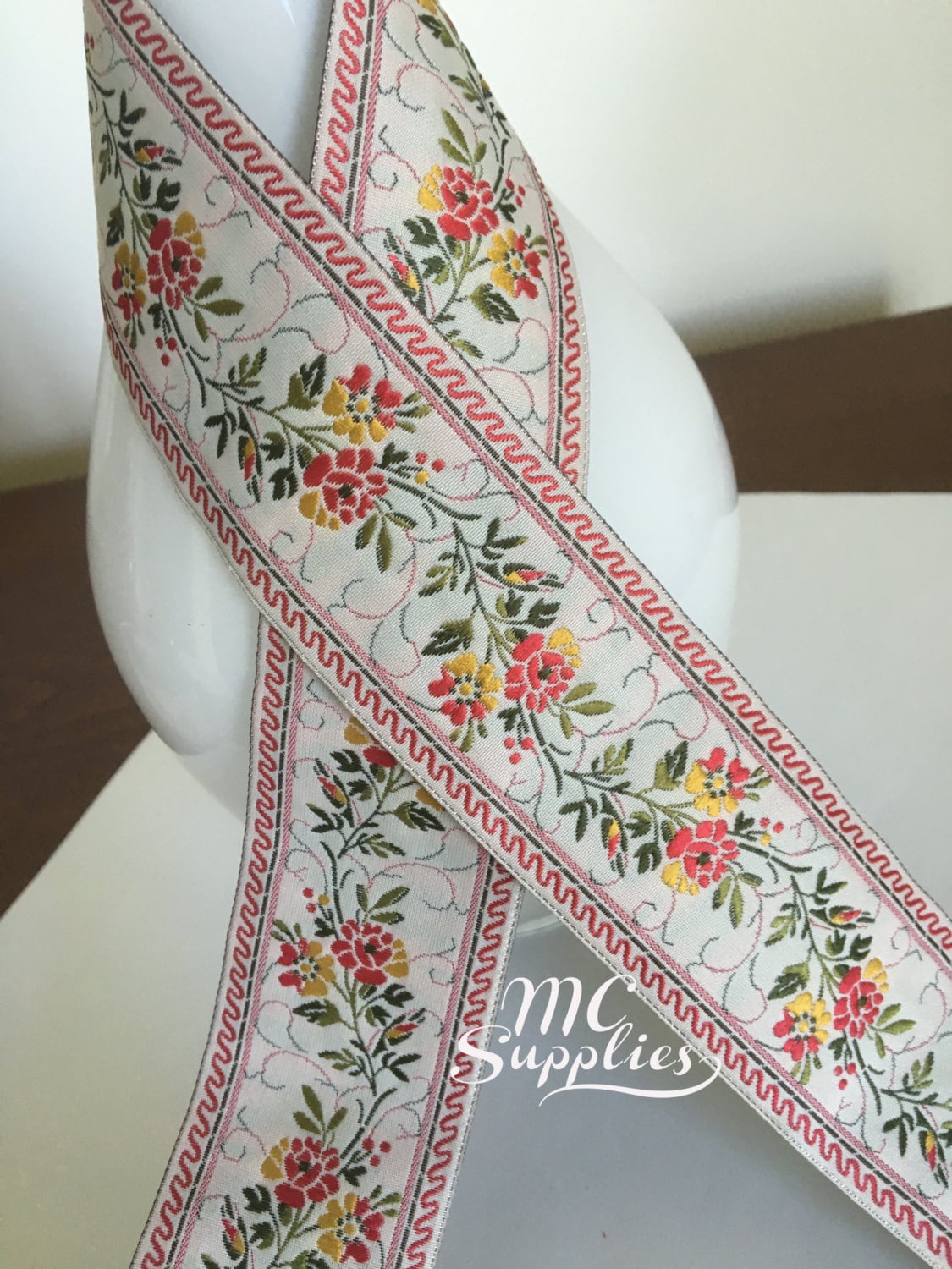 Embroidered Ribbon with Edelweiss and Alpine Flowers