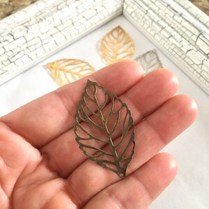 10 pcs,Metal leaves,blank metal leaves,antique bronze leaves,metal findings,silver leaves,metal leaf,blank leaf supply,metal blanks. image 2