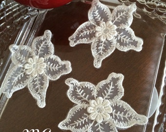 5 pcs,Fabric flowers,flower applique,organza flowers,bridal applique,bridal lace applique,white flower,sheer flower,embellish flowers,53