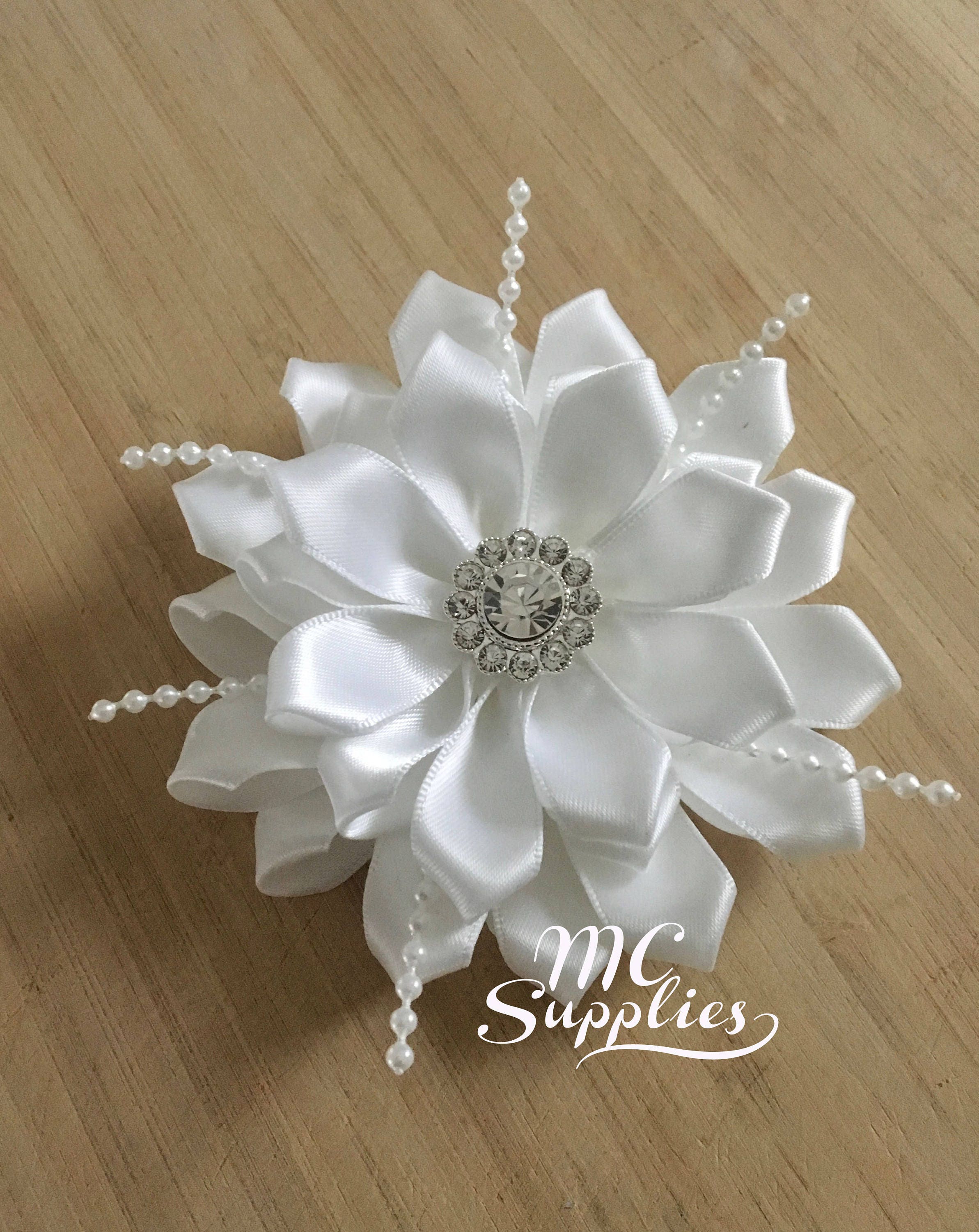 Ribbon Flower,white Flower,hair Clip Flowers,headband Flowers,hair Clip ...