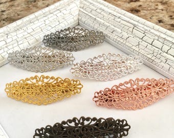 2 pcs,French barrette clip,rose gold barrette,filigree french barrette clip,silver hair clip,DIY hair clip,hair barrette clips,hair findings