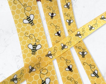 1-10 yds,Bee ribbon,honeycomb ribbon,satin ribbon,yellow ribbon,scrapbooking ribbon,favor ribbon,ribbon by the yard,ribbon for crafts.