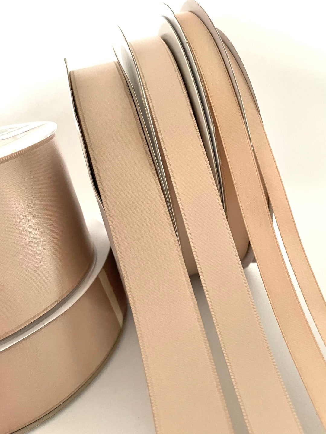 Tan Striped Ribbon 5-50 Yds,tan Ribbon,wedding Ribbon,fabric Ribbon,satin Ribbon,ribbon ...