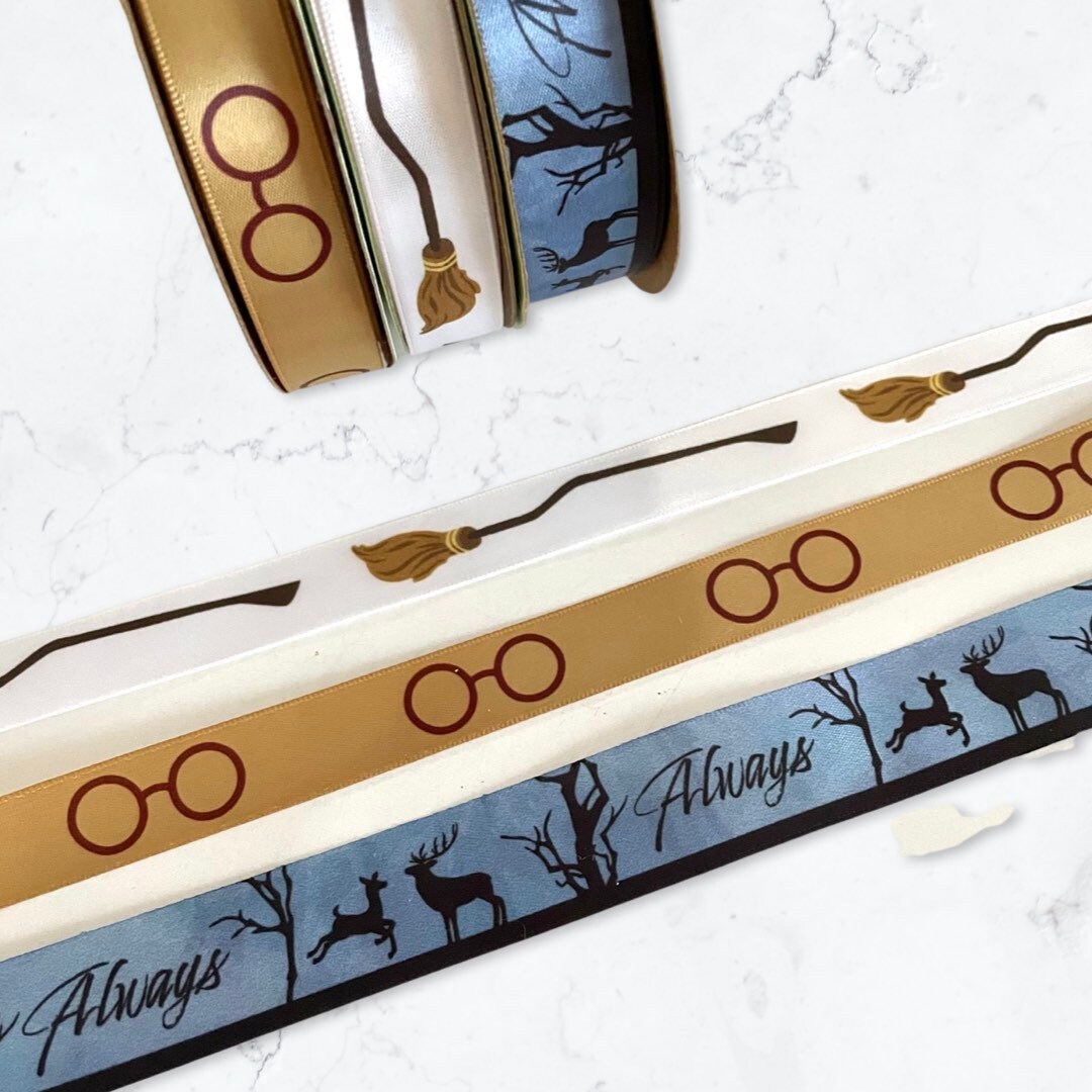 Wizard Theme Satin Ribbon, Always Glasses Broom Print, Hair Bows ...