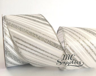 Wedding ribbon,white ribbon,white/silver ribbon,ribbon for crafts,ribbon for bows,ribbon for sewing,ribbon by the yard,satin ribbon.