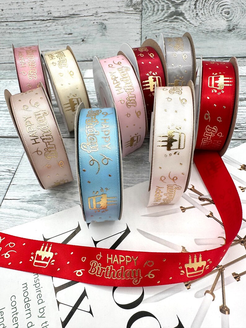 3 Yds,happy Birthday Ribbon,birthday Ribbon,satim Ribbon,foil Printed ...