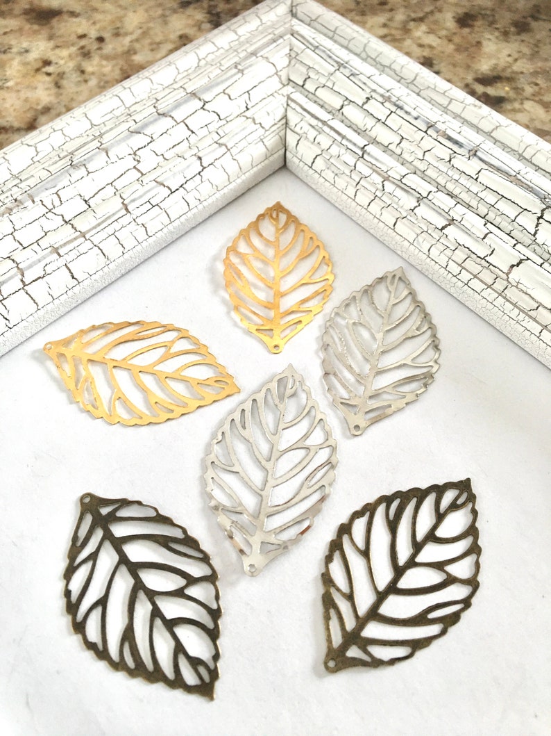 10 pcs,Metal leaves,blank metal leaves,antique bronze leaves,metal findings,silver leaves,metal leaf,blank leaf supply,metal blanks. image 1