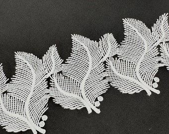 White lace,Bridal lace,embroidered leaves,decorative leaves,craft lace,lace for crafts,sewing lace,lace trim,sewing trim,lace ribbon.