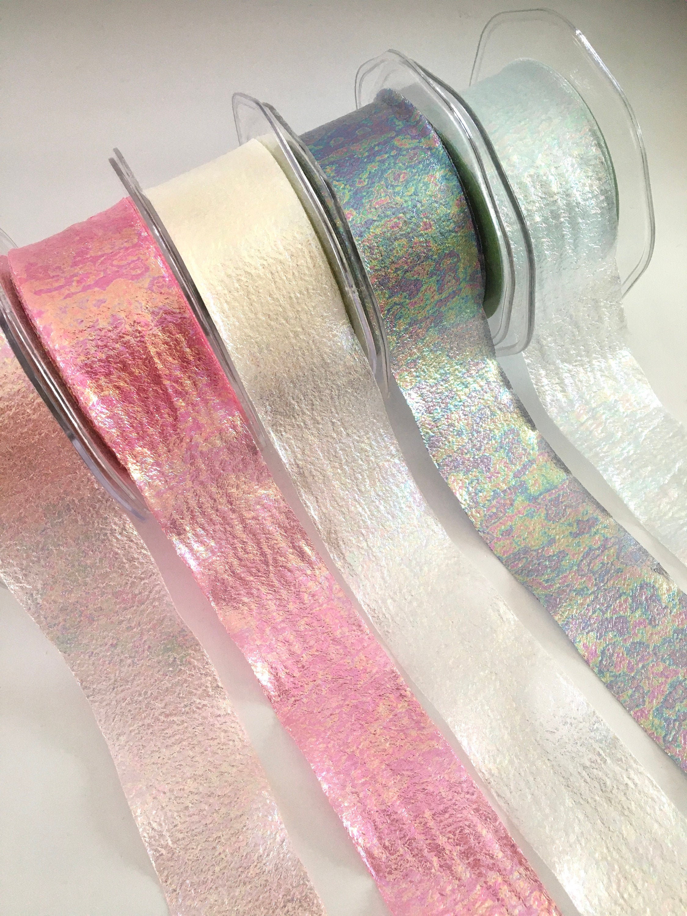 Sparkly, White Iridescent Mesh Curl Ribbon, 3/16 inch x 100