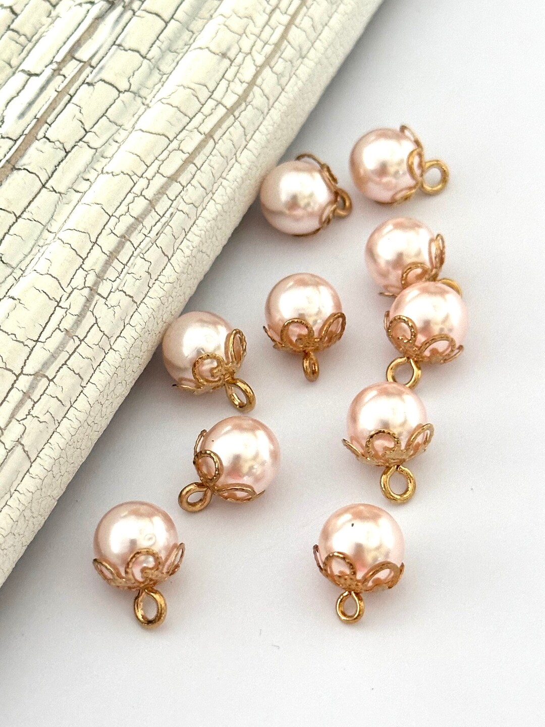 10 Pcs,lt. Pink Button,pearl Button,rhinestone With Pearls,pearl ...
