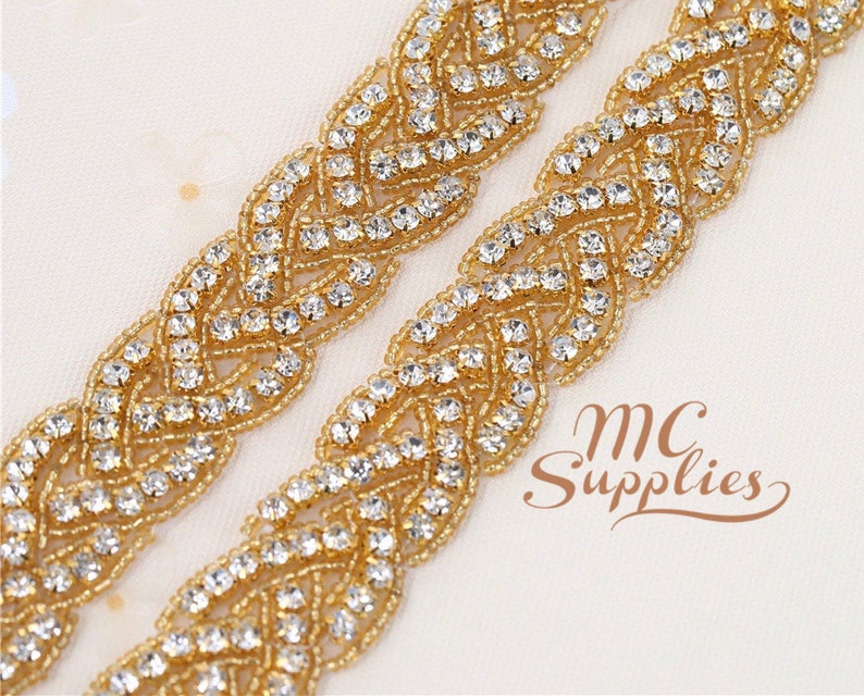 Bridal gold rhinestone,wedding trim,gown trim,hot fix applique,rhinestone trim,glass rhinestone,rhinestone,rhinestone by the yard,191.