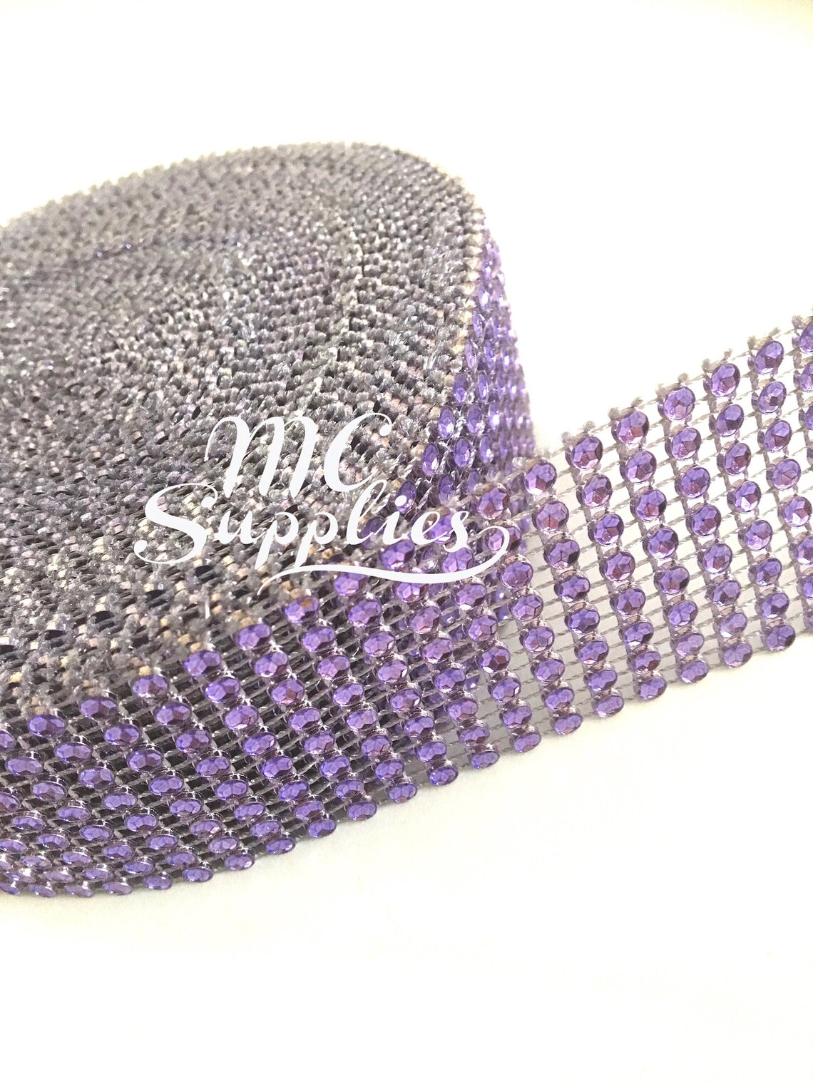 Purple meshrhinestone ribbondiamond mesh ribbonmesh by the | Etsy