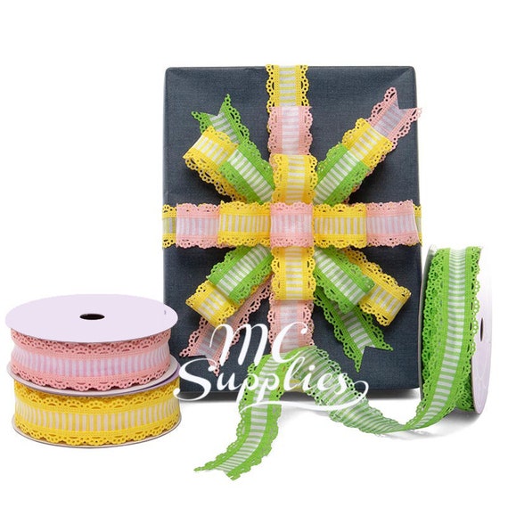 2 yds,striped ribbon,scalloped ribbon,fabric ribbon,lace ribbon,embellished ribbon,ribbon for bows,scrapbooking ribbon,sewing ribbon