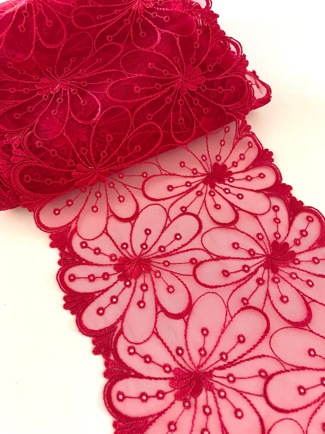Red Lace,craft Lace,lace for Crafts,embroidered Lace,lace