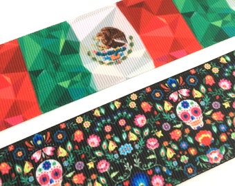 2 yds,Flag ribbon, ribbon,day of the death ribbon,mexican ribbon,ribbon for bows,decorative ribbon,scrapbooking ribbon,grosgrain ribbon.