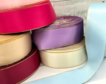 5 yds,Satin ribbon,gold edge ribbon,gift wrap ribbon,double-face ribbon,ribbon for hair bow,wedding ribbon,pink ribbon.