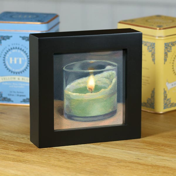 Candle, Original Painting, 4"x4" Framed Oil Still Life