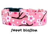 Cherry Blossom Dog Collar, Cherry Blossom Collar, Pink Dog Collar, Floral Girl Collar, Cherryblossom (Metal Buckle, Martingale, Breakaway)