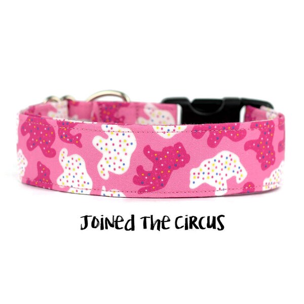 Girl Dog Collar, Animal Cookies, Cookie Dog Collar, Pink Dog Collar, Cookies, Animal Cookie Collar (Metal Buckle, Martingale, Breakaway)